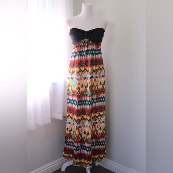 Drama Gold Multicolor Beaded Bandeau Maxi Dress - Picture 3 of 9